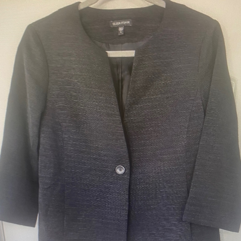 Eileen Fisher Black Textured Collarless Single-Button Jacket